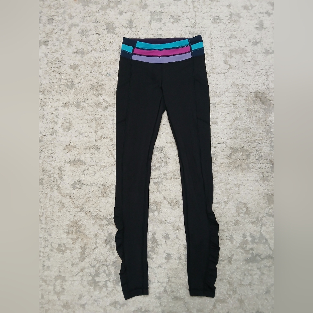 Lululemon Womens Vintage Black Leggings With Colored Waist~ Size 2